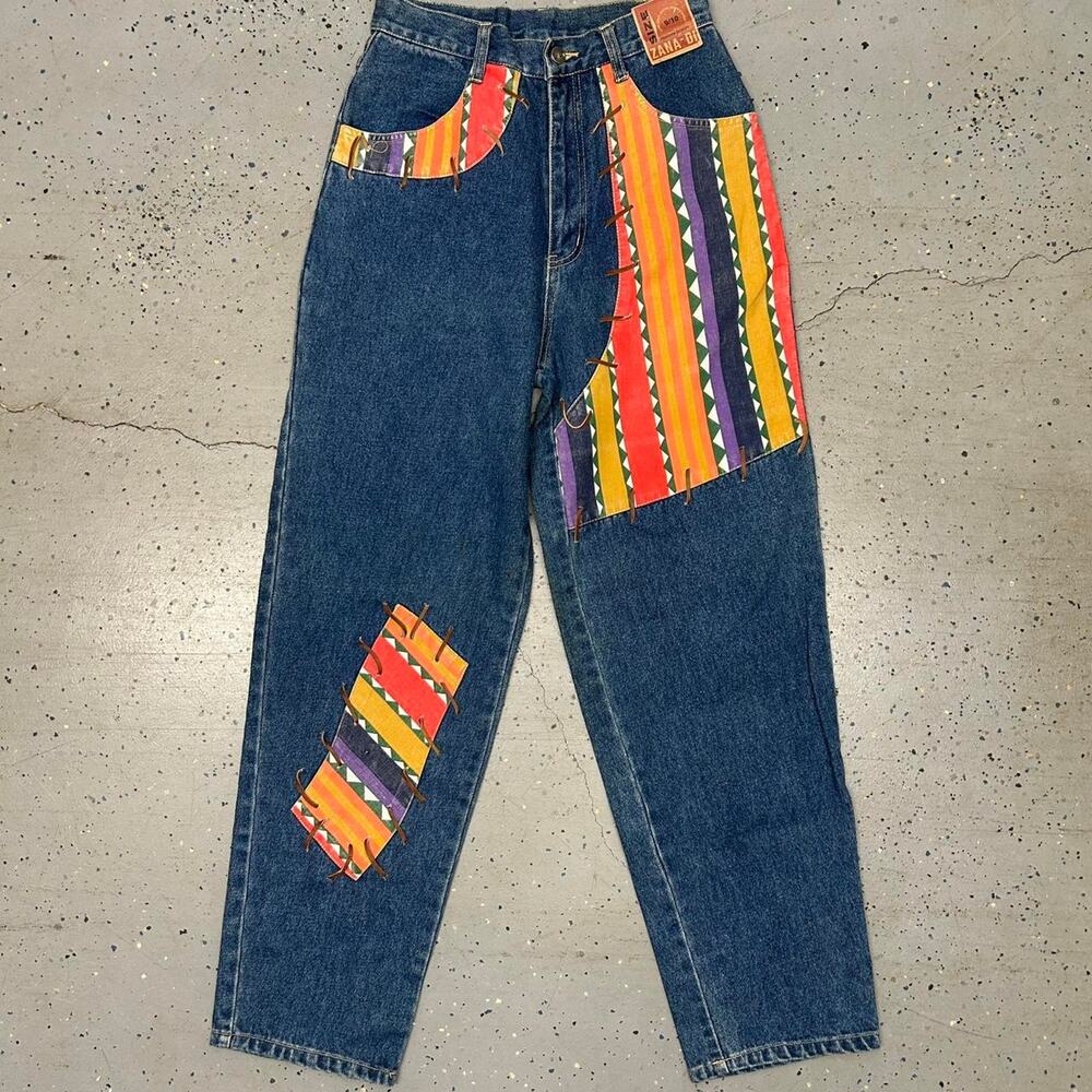 VTG multi-coloured patchwork denim jeans